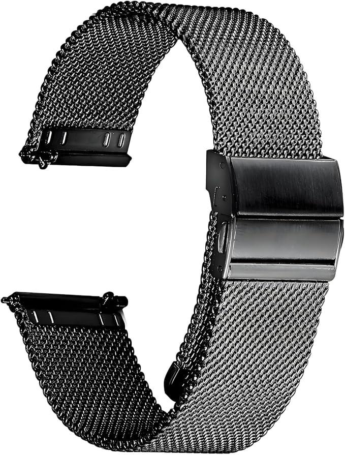 Stainless Steel Mesh Watch Band for Mens Women, Quick Release Mesh Watch Straps 18mm 20mm 22mm 24mm （18mm Black）