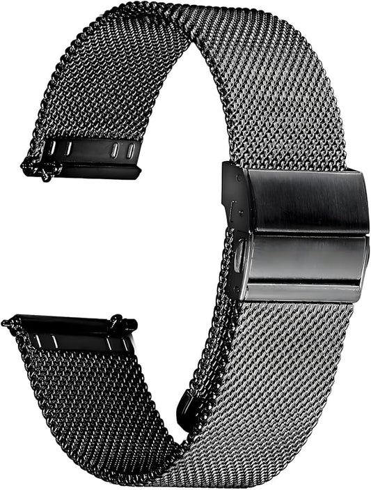 Stainless Steel Mesh Watch Band for Mens Women, Quick Release Mesh Watch Straps 18mm 20mm 22mm 24mm （22mm Black）