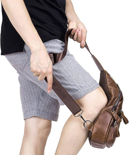 Cross body Bags for Men Leather Sling Bag Casual Daypacks Chest Bags Shoulder Bag Travel Hiking Backpacks
