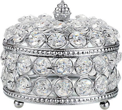Hipiwe Crystal Mirrored Jewelry Box - Jewelry Trinket Organizer Treasure Box Home Decor Ring Earrings Necklace Storage Holder Chest Keepsake Box,Birthday Christmas Gift for Women, Large