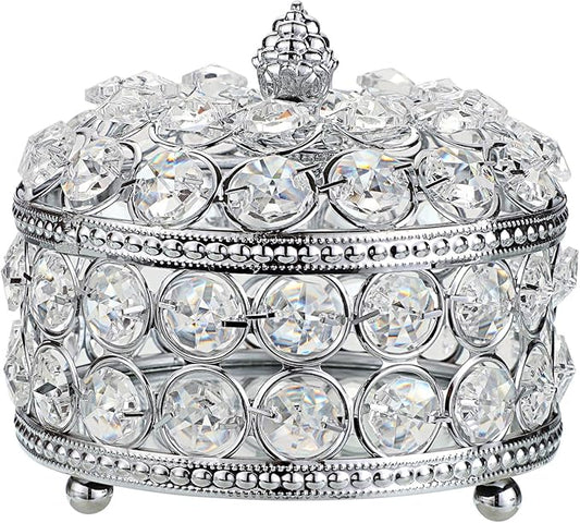 Hipiwe Crystal Mirrored Jewelry Box - Jewelry Trinket Organizer Treasure Box Home Decor Ring Earrings Necklace Storage Holder Chest Keepsake Box,Birthday Christmas Gift for Women, Large