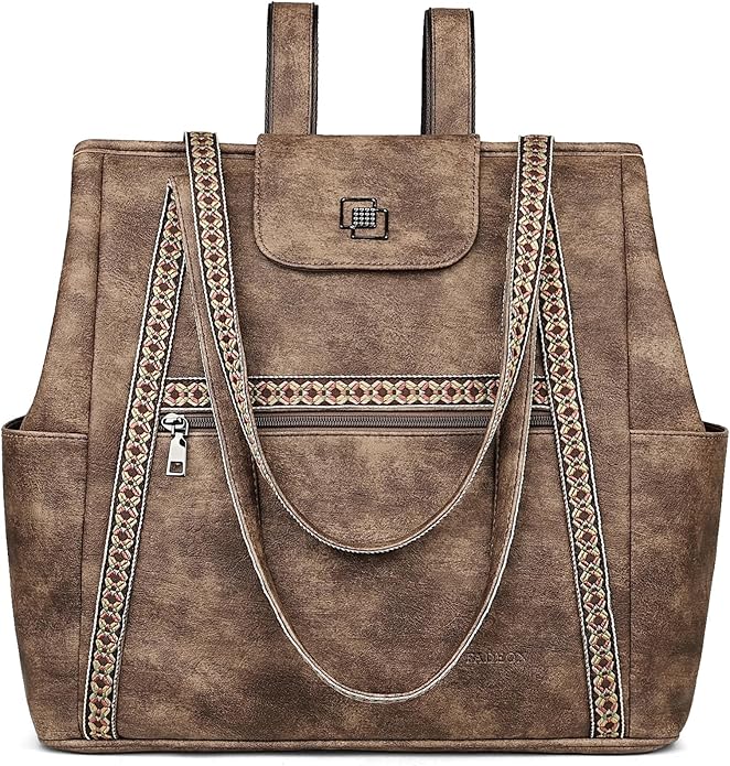 FADEON Large Laptop Tote Bag for Women Designer Leather Laptop Bag Fashion Travel Backpack Purse Shoulder Handbag
