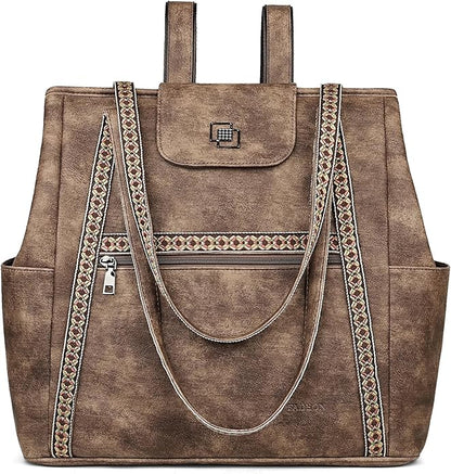 FADEON Large Laptop Tote Bag for Women Designer Leather Laptop Bag Fashion Travel Backpack Purse Shoulder Handbag