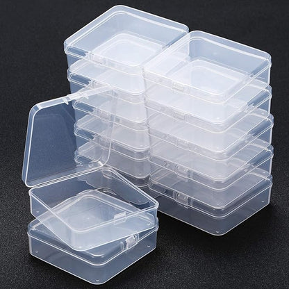 SATINIOR 12 Pack Bead Organizer Box Small Clear Plastic Beads Storage Containers Box with Hinged Lid for Bracelet Making DIY Jewelry Craft Nail (3.3 x 3.3 x 1.2 Inch)