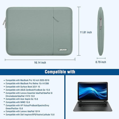 MOSISO Laptop Case 16 inch, 15-15.6 inch Laptop Sleeve Compatible with MacBook Pro 16 M5 M4 M3 M2 M1, HP Acer Dell Lenovo ASUS, Polyester Vertical Computer Sleeve Bag with Pocket, Antique Green