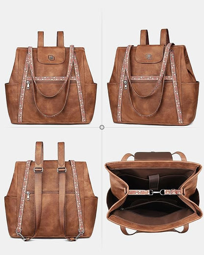 FADEON Large Laptop Tote Bag for Women Designer Leather Laptop Bag Fashion Travel Backpack Purse Shoulder Handbag