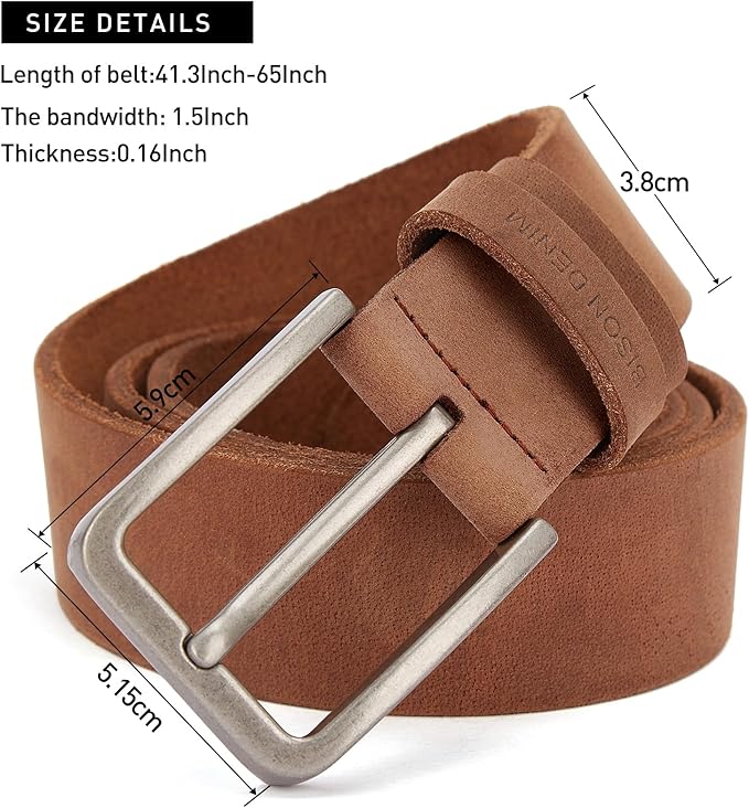 BISON DENIM Men's Belts Leather Dress Genuine Leather Classic Heavy Duty Buckle Belt Casual for Jeans