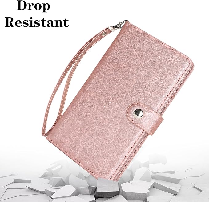 Passport Holder for Travel Essentials, RFID Blocking PU Leather Wallet Cover with Wristlet Strap Magnetic Closure Passport Book Holders Case for Women and Men, Rose Gold