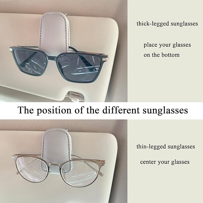 KIWEN Sunglasses Holders for Car Visor, Magnetic Leather Glasses Eyeglass Clip for Car, Ticket Card Clip Sunglasses Mount, Car Visor Accessories Gadgets (1, Grey)