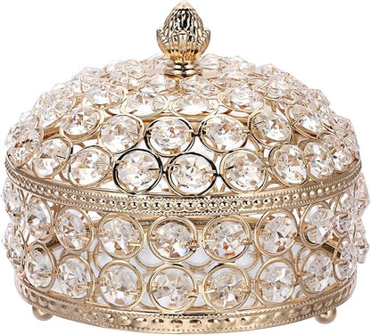 Hipiwe Crystal Jewelry Box Jewelry Trinket Organizer Box Gold Treasure Box Luxury Home Decor Ring Earrings Storage Holder Keepsake Box for Women,X-Large