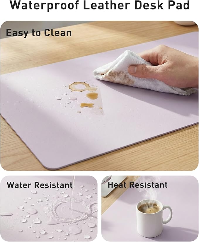 Aothia Faux Leather Desk Mat - Large Mouse Pad, Non-Slip PU Leather Blotter, Waterproof Writing Surface for Office and Home (Soft Lavender, 42" x 17")