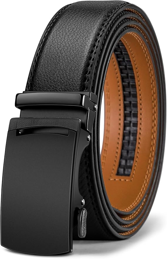 KEMISANT Belt Men, Sliding Ratchet Belt Genuine Leather For Gift Mens Dress Pants Oxfords,Size Adjustable