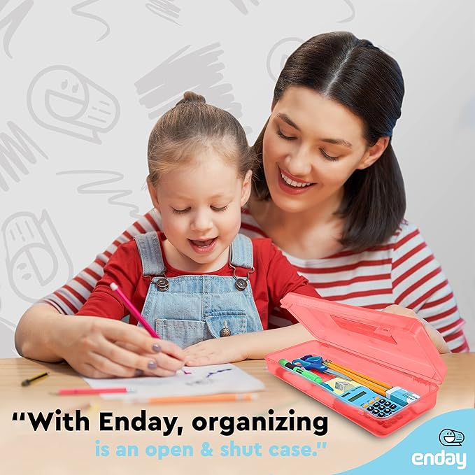 Enday Pencil Box Red, Storage Organizer Utility Box, Multipurpose Long Ruler Length School Office Supplies Plastic Pencil Case for Kids & Adults Available in Red, Pink, Green, Purple, Blue, 1PK