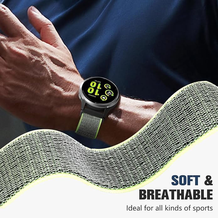 18mm 20mm 22mm Hook and Loop Watch Band Compatible with Garmin Vivoactive 5/ Vivoactive 6/ Vivoactive 3, Soft Nylon Breathable Sport Strap for Venu 2S/ Venu3S/ Forerunner 265s,Venu 3/ Venu 2 Men Women