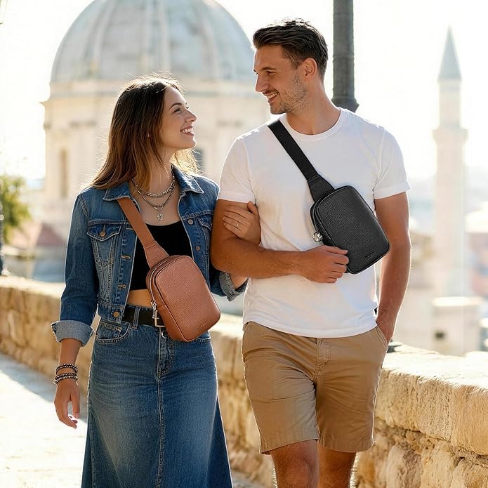 befen Genuine Leather Anti Theft Small Crossbody Bags for Women, RFID Cross Body Sling Chest Bags Fanny Packs Travel Purse