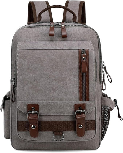 Lanola Water-resistant Canvas Backpack with Anti-Theft Pocket, Daypacks Fits 15.6 Inch Laptop for Men Perfect for Work, Travel, Daily Use (Grey)