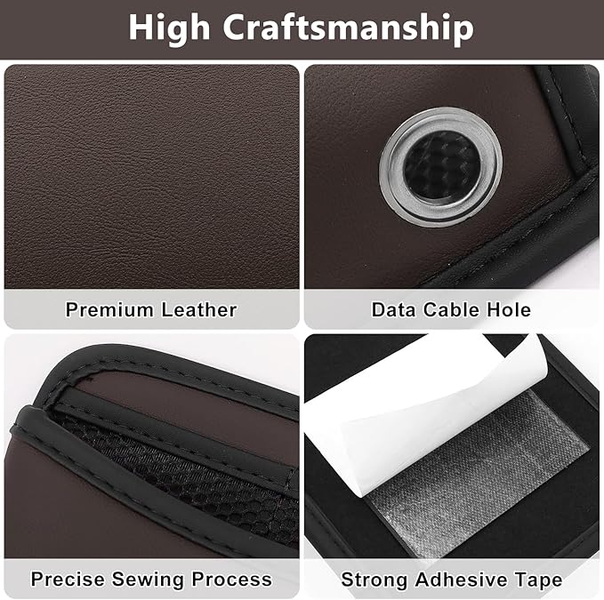 Car Seat Side Storage Pocket, Small Car Seat Organizers PU Leather Car Console Organizer Pocket Multifunctional Console Side Organizer Bag for Phone, Keys, Sunglass, Wallet (1Pack, Brown)