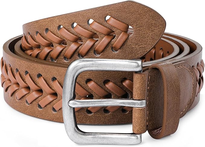 MILORDE Leather Braided Belts for Men, Handmade, Causal Woven Leather Jeans daily wear