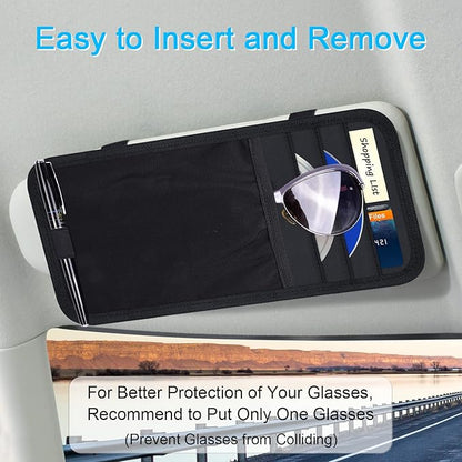 Wisdompro Car Sun Visor Organizer, Auto Storage Pouch with 3 CD Sleeves, Pen Holder, Strap & Pocket for Sunglass, Document, Card -Black