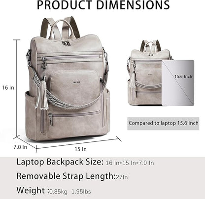 Shrrie Vegan Leather Laptop Backpack for Women 15.6 inch Work Backpack Fashion Travel Backpack Purse for Business College