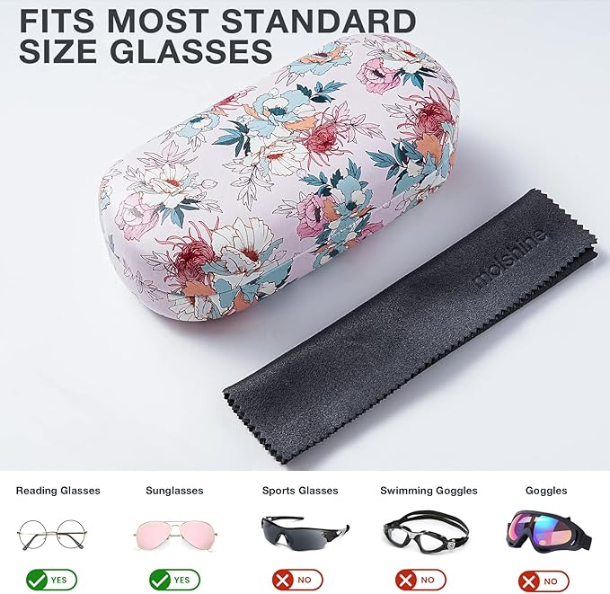 molshine Hard Shell Leather Sunglasses Case,Classic Large Glasses Case for Women Men,Sunglass Eyeglasses