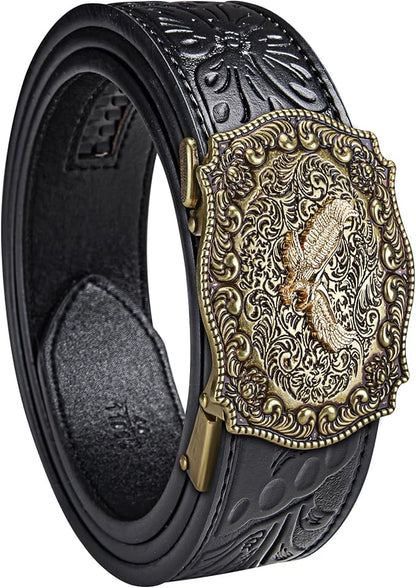 Barry.Wang Mens Belts Leather Ratchet Automatic Buckle Slide Click 1 3/8" Designer Dress Fashion Classic Casual Work Business