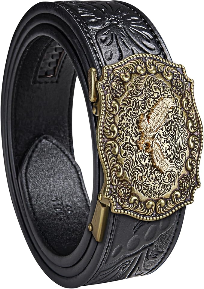 Barry.Wang Mens Belts Leather Ratchet Automatic Buckle Slide Click 1 3/8" Designer Dress Fashion Classic Casual Work Business