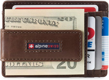Alpine Swiss Harper Mens RFID Slim Money Clip Front Pocket Wallet Minimalist Leather ID Card Holder | RFID, Slim, Money Clip, Front Pocket, Minimalist, ID Card Holder