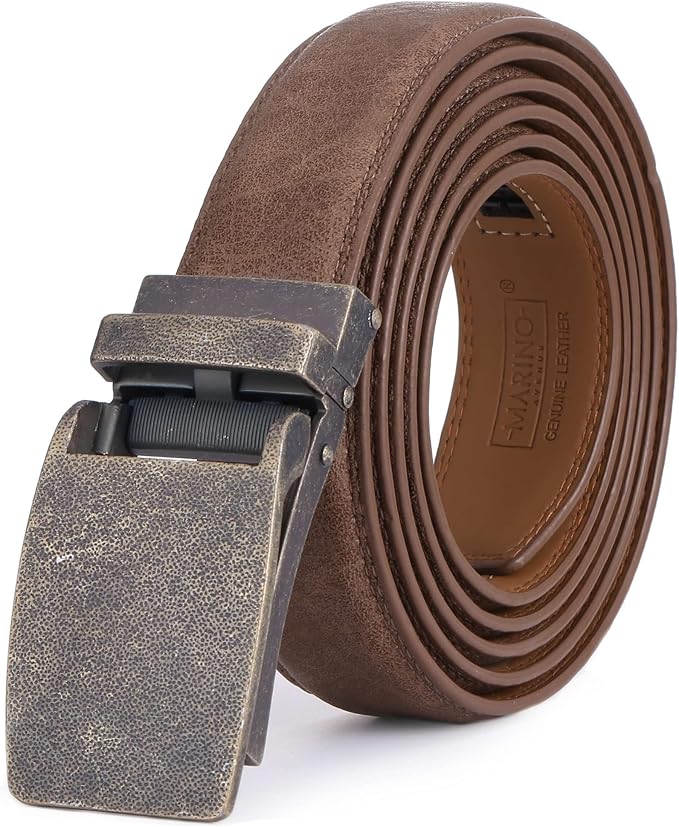 Marino Avenue Ratchet Belt for Men. Adjustable Leather Dress Belt with 38 Easy to Click Into Place Ratchet Closures.