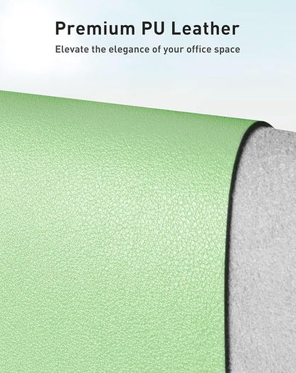 Aothia Faux Leather Desk Mat - Large Mouse Pad, Non-Slip PU Leather Blotter, Waterproof Writing Surface for Office and Home (Foam Green, 42" x 17")