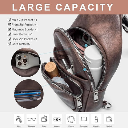 CLUCI Small Sling Bag for Women, Vegan Leather Fanny Pack Crossbody Bags for Women, Chest Bag With Guitar Strap