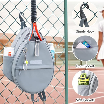 Tennis Backpack with 2 Rackets Holder, Water-Resistant PU Leather Tennis Racket Bag for Women & Men, Sling Crossbody Sports Backpack for Tennis, Pickleball & Badminton, Tennis Gifts