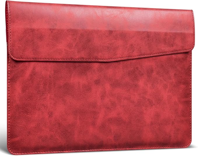 14 Inch Leather Laptop Sleeve for MacBook Pro 14 Inch M5 M4 M3 M2 M1 Pro/Max Case,Premium Protective Case Cover with Magnetic Closure-Vintage Red