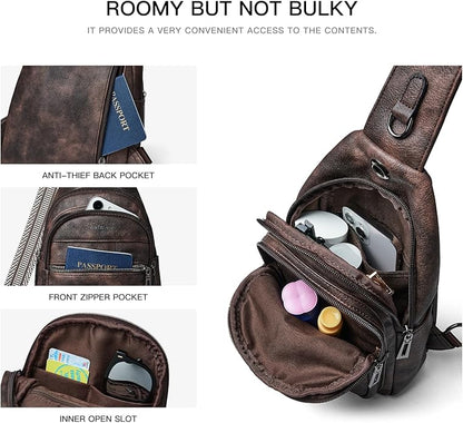 LATMAP Sling Bag For Women Faux Leather Small Casual Daypack Backpack Fanny Pack Crossbody Chest Bags Purse