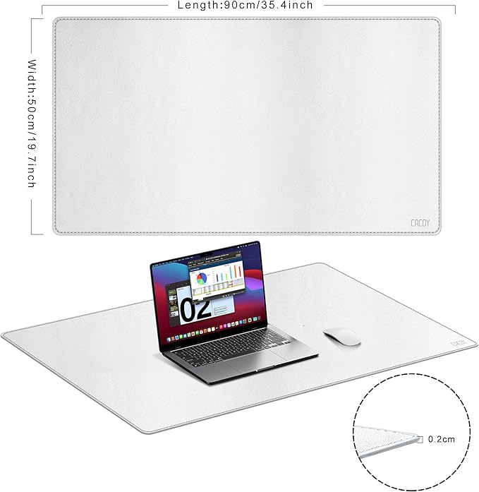 Cacoy 36" x 20" Leather Desk Mat, XXL Large Gaming Keyboard Mouse Pad, Computer Desk Pad Protector, Waterproof Desk Mats on Top of Desks, Office Desk Blotters (White)
