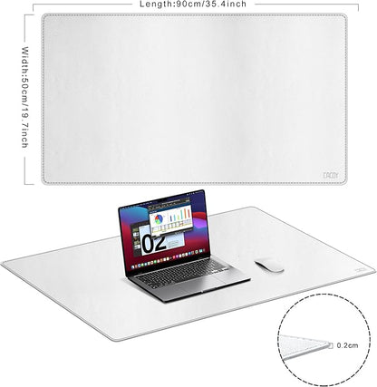 Cacoy 36" x 20" Leather Desk Mat, XXL Large Gaming Keyboard Mouse Pad, Computer Desk Pad Protector, Waterproof Desk Mats on Top of Desks, Office Desk Blotters (White)