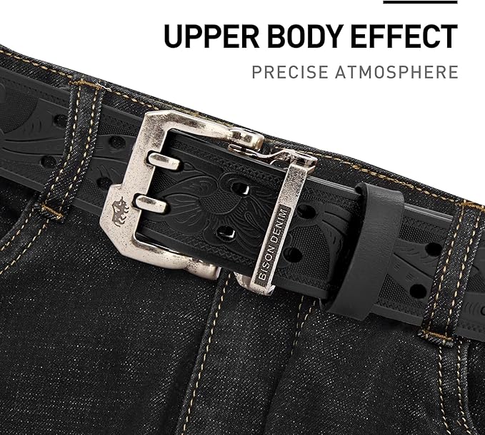 BISON DENIM Men's Belts Leather Dress Genuine Leather Classic Heavy Duty Buckle Belt Casual for Jeans