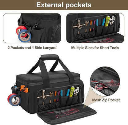 Rexmica 14-Inch Tool Bag with Anti-friction Bottom, Hand Tool Storage Organizer for Men, Tactical Range Bag, Multi-purpose Work Tote for Repairman, Carpenters, Handyman, Black