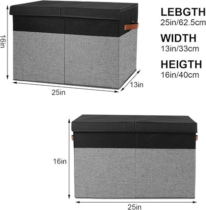 Gowee Large Toy Storage Box with Lid, Sturdy Toys Storage Chest Bin Organizer Basket with Dividers for Kids, Boys, Girls, Nursery, Closet, Bedroom, Playroom 25"x13" x16" (Black and Grey)