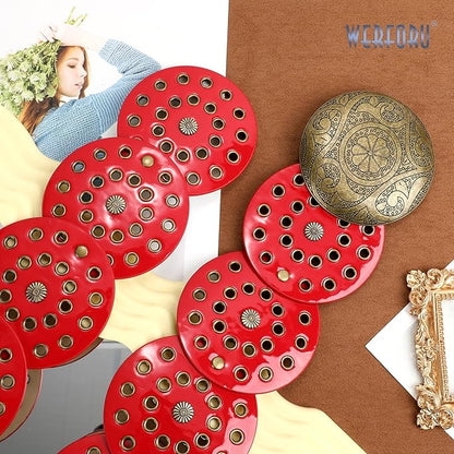 WERFORU Women Vintage Leather Belt Western Disc Waist Belts Ladies Western Belt Boho Belt for Dress Jean-