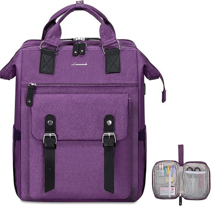 LOVEVOOK Laptop Backpack, Travel Bag with 17.3 inch Laptop Compartment, Water Resistant Teacher Nurse Doctor Work Bag, Anti-theft Daypack, Purple Black