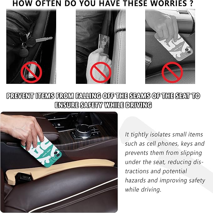 Junecarp Car Seat Gap Filler 2 Pack,Flexible Car Gap Filler Organizer to Impede Items from Dropping,Essential Interior Car Accessories Seat Gap Plug Perfectly Fits Car Gap (Beige)