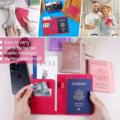 Melsbrinna Premium Leather Passport Holder Covers Case, Waterproof Rfid Blocking Travel Wallet Passport Holder with Pen Holder, Cute Passport Book for Women/Men