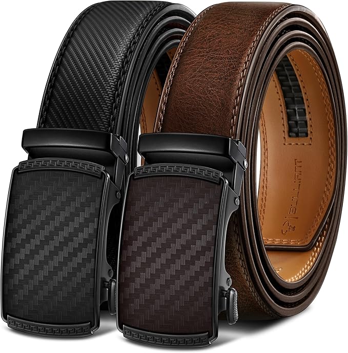 BULLIANT Men Belts 2 Pack,Ratchet Sliding Belt Adjustable For Gift Mens Dress Casual 1 3/8",Cut for Fit