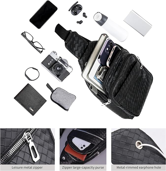Sling Bag Set, PU Leather Sling Bag, Multi-Zipper Design for Travel, Outdoors, Valentine’s Day Gifts