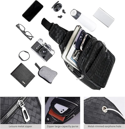 Sling Bag Set, PU Leather Sling Bag, Multi-Zipper Design for Travel, Outdoors, Valentine’s Day Gifts