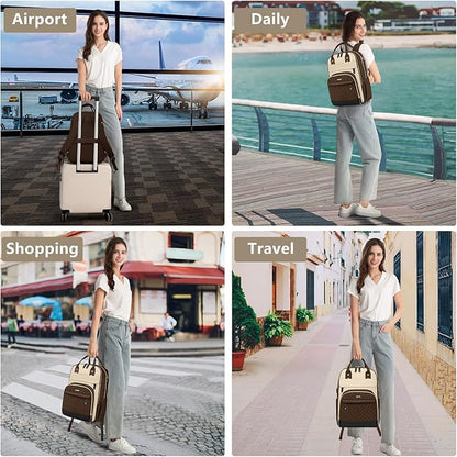 Laptop Backpack for Women Work Bag - 15.6 inch Travel Backpack Purse with USB Charger College Bookbag Waterproof Cute Casual Daypack Fashion Business Computer Backpacks for Teacher Nurse Brown Khaki