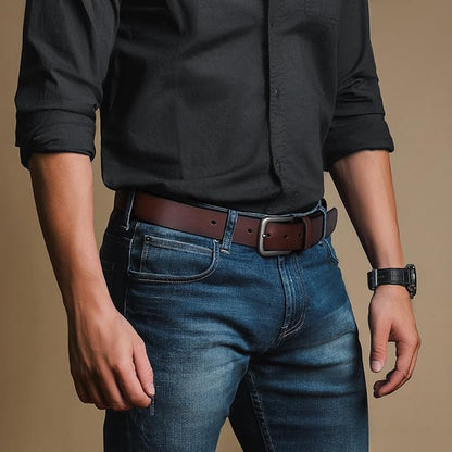 Buffway Men's Leather Belt,1.5" Handmade Top-Grain Leather–Durable,Comfortable,Suitable for Everyday Formal & Casual Wear