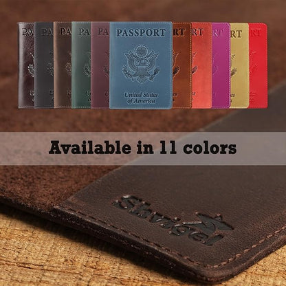 Shvigel US Leather Passport Book Cover - Thin American Travel Passport Holder - Premium International USA Passport Protector Case for Women Men (Light Brown Vintage)