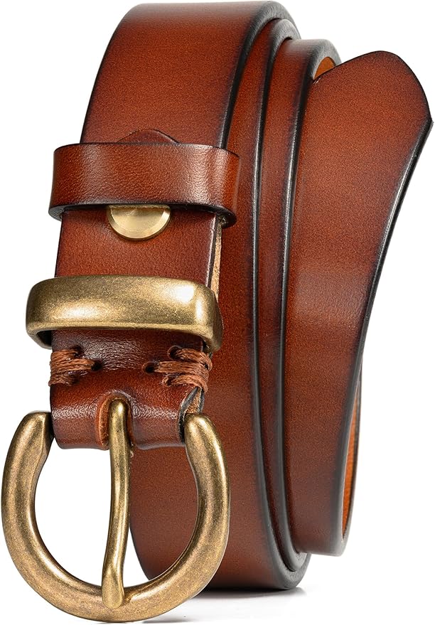WOLFANT Full Grain Leather Belt for Women,1.1" Ladies Casual leather Jean Belt with Vintage Circle buckle in Gift Box